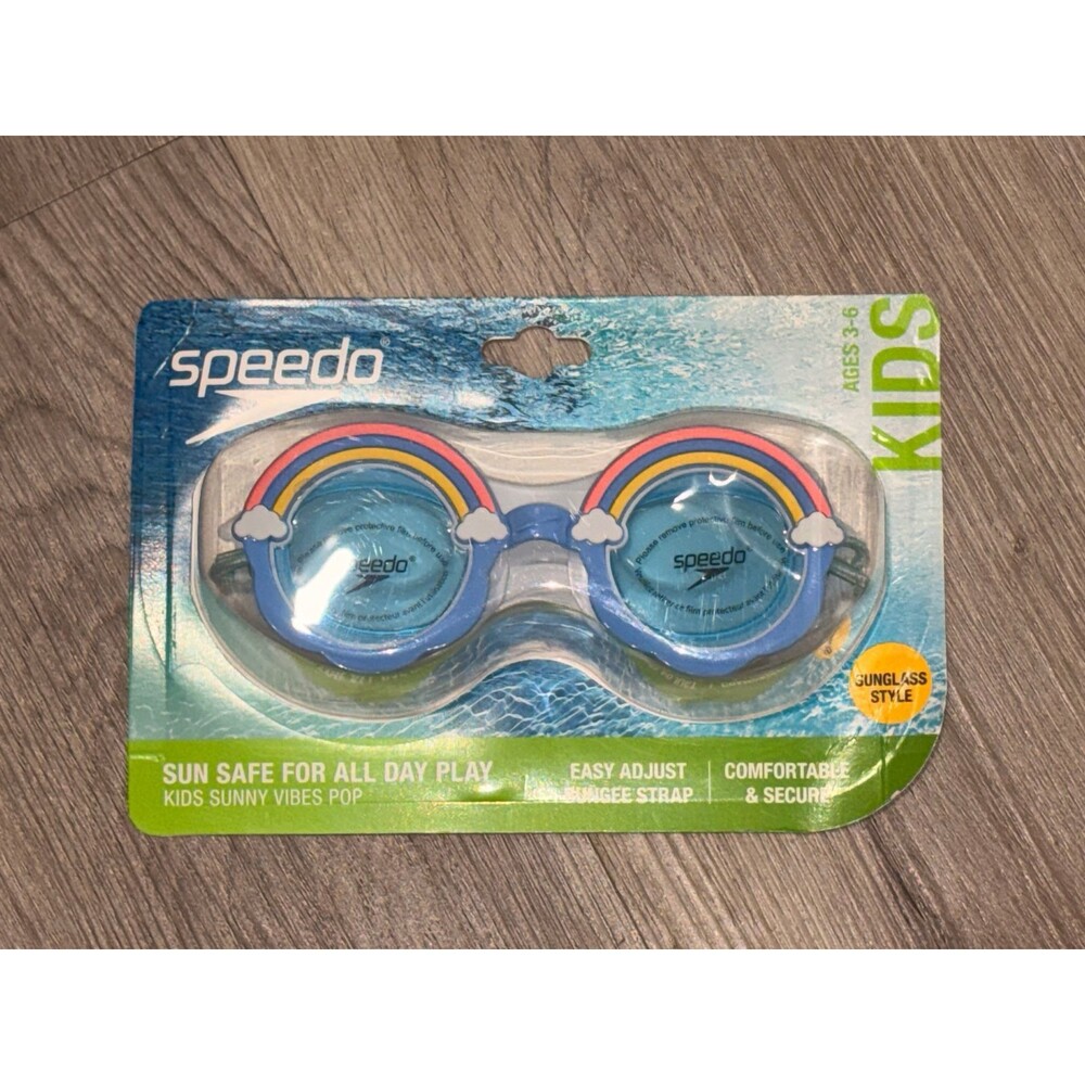 Speedo Kids Sunny Vibes Pop Rainbow Swimming Goggles Ages 3-6 UV Protection NEW